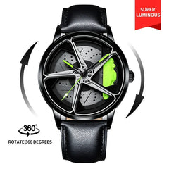 "360° Rotating Sports Car Wheel Hub Watch - Waterproof Men's Timepiece for the Ultimate Car Enthusiast!"