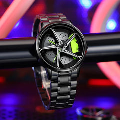 "360° Rotating Sports Car Wheel Hub Watch - Waterproof Men's Timepiece for the Ultimate Car Enthusiast!"