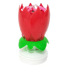 Innovative Party Cake Candle Musical Lotus Flower Rotating Happy Birthday Candle Light DIY Cake Decor for UR Families, Friends