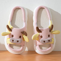 Charming Cartoon Cow Open-Toe Slippers for Women - Soft, Anti-Slip House Shoes