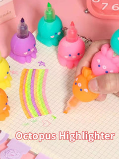 5 Colors Cute Octopus Highlighter Watercolor Highlighter and Graffiti Markings for School and Office