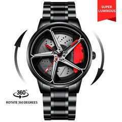 "360° Rotating Sports Car Wheel Hub Watch - Waterproof Men's Timepiece for the Ultimate Car Enthusiast!"