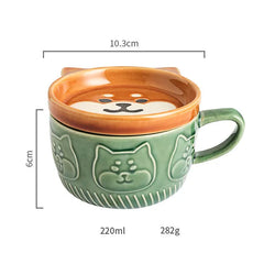 "Japanese" Cartoon Cat Coffee Mug with Cat Pattern Lid and Small Dish - Adorable Anytime Cup for Creative Coffee and Treats, or Even Milk and Cookies