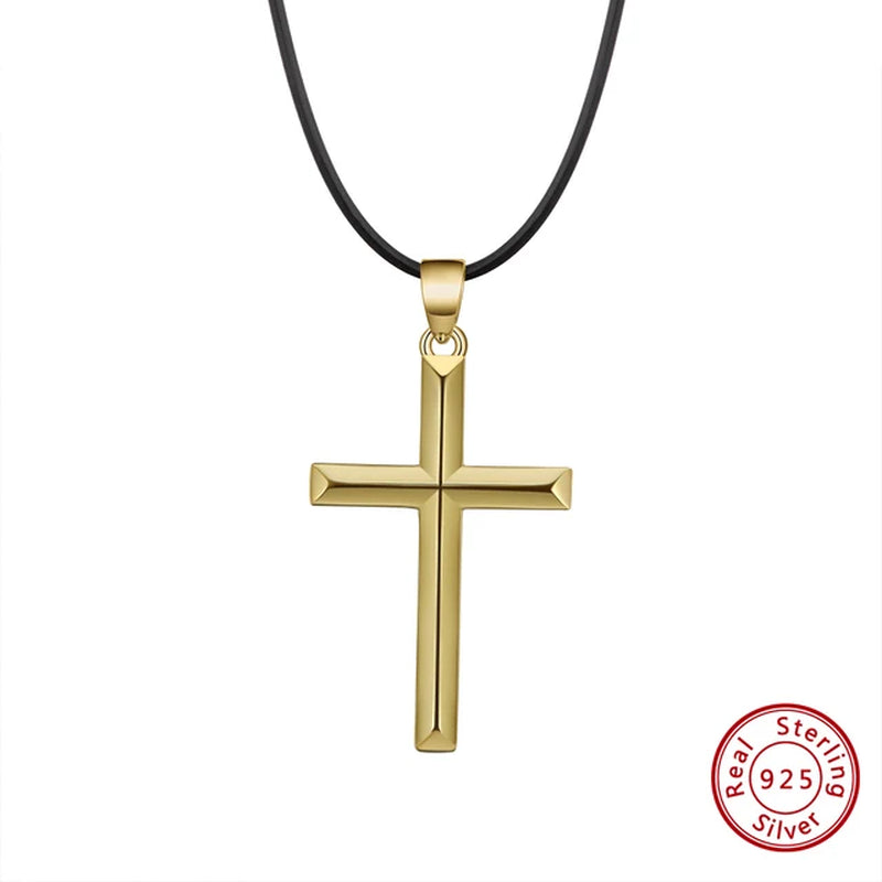 Elegant 14K Gold Cross Pendant Necklace for Men and Women in 925 Sterling Silver - Christian Religious Jewelry NMN01