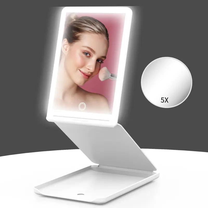 Jack & Rose Travel Mirror with Light, Travel Makeup Mirror with Magnification, Adjustable Height and Angle, Portable Folding Mirror Compact Cosmetic