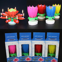 Innovative Party Cake Candle Musical Lotus Flower Rotating Happy Birthday Candle Light DIY Cake Decor for UR Families, Friends