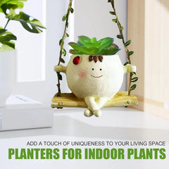 Swing Face Planters Pots Head - Hanging Planters for Indoor Outdoor Plants, Flower Pot with Unique Face Design for String of Pearls