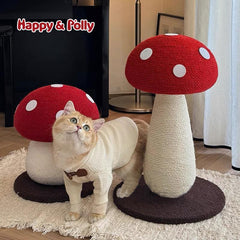 Durable Red Mushroom No-Chip Sisal Cat Scratcher - Interactive Tower for Indoor Kittens' Health, No Installation Required