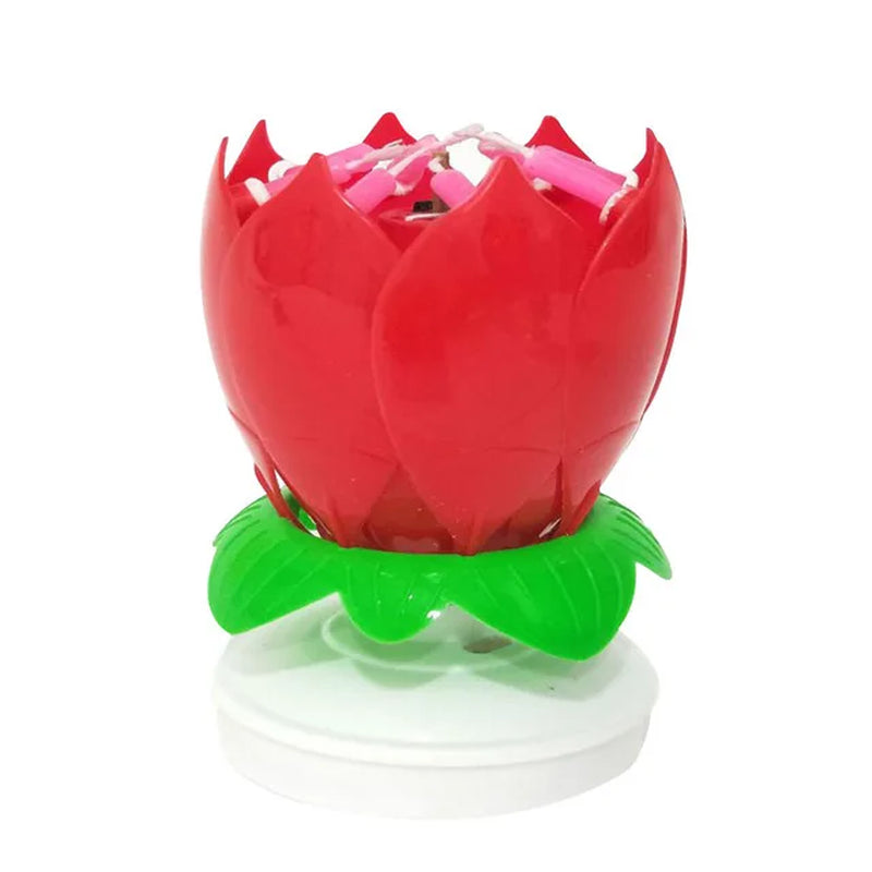 Innovative Party Cake Candle Musical Lotus Flower Rotating Happy Birthday Candle Light DIY Cake Decor for UR Families, Friends