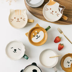 "Japanese" Cartoon Cat Coffee Mug with Cat Pattern Lid and Small Dish - Adorable Anytime Cup for Creative Coffee and Treats, or Even Milk and Cookies