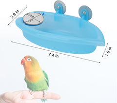 Portable Bird Bath with Mirror - Ideal Bathing Tub for Pet Parrots and Birds (Blue)