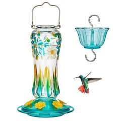 Kingsyard 25 Oz Glass Hummingbird Feeder with Ant Moat and Six Feeding Ports - Leak-Proof Design for Outdoor Use