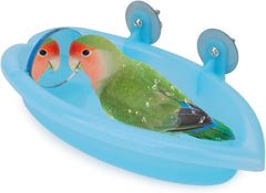 Portable Bird Bath with Mirror - Ideal Bathing Tub for Pet Parrots and Birds (Blue)