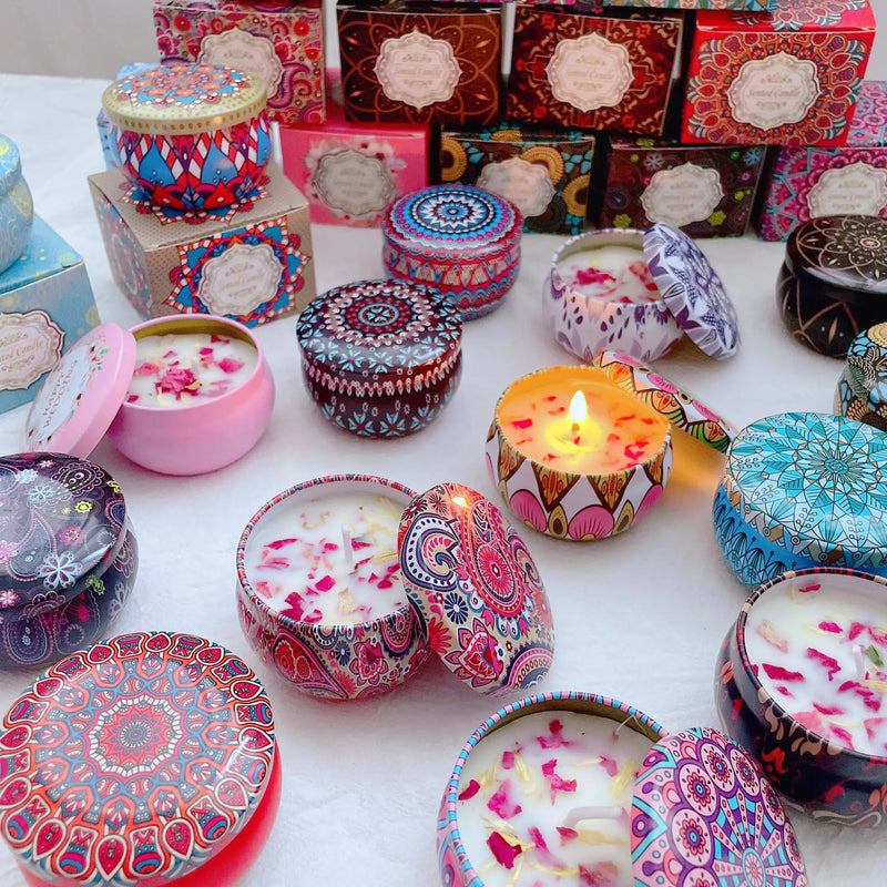 Dried Floral Scented Candles in Unique Decorative Tin