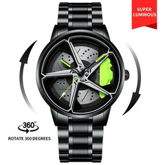 "360° Rotating Sports Car Wheel Hub Watch - Waterproof Men's Timepiece for the Ultimate Car Enthusiast!"