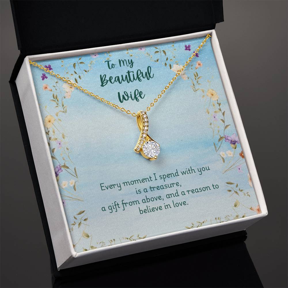 Alluring Beauty Necklace in White Gold or Yellow Gold Finish, for Wife with Love Message