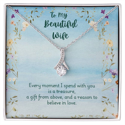 Alluring Beauty Necklace in White Gold or Yellow Gold Finish, for Wife with Love Message