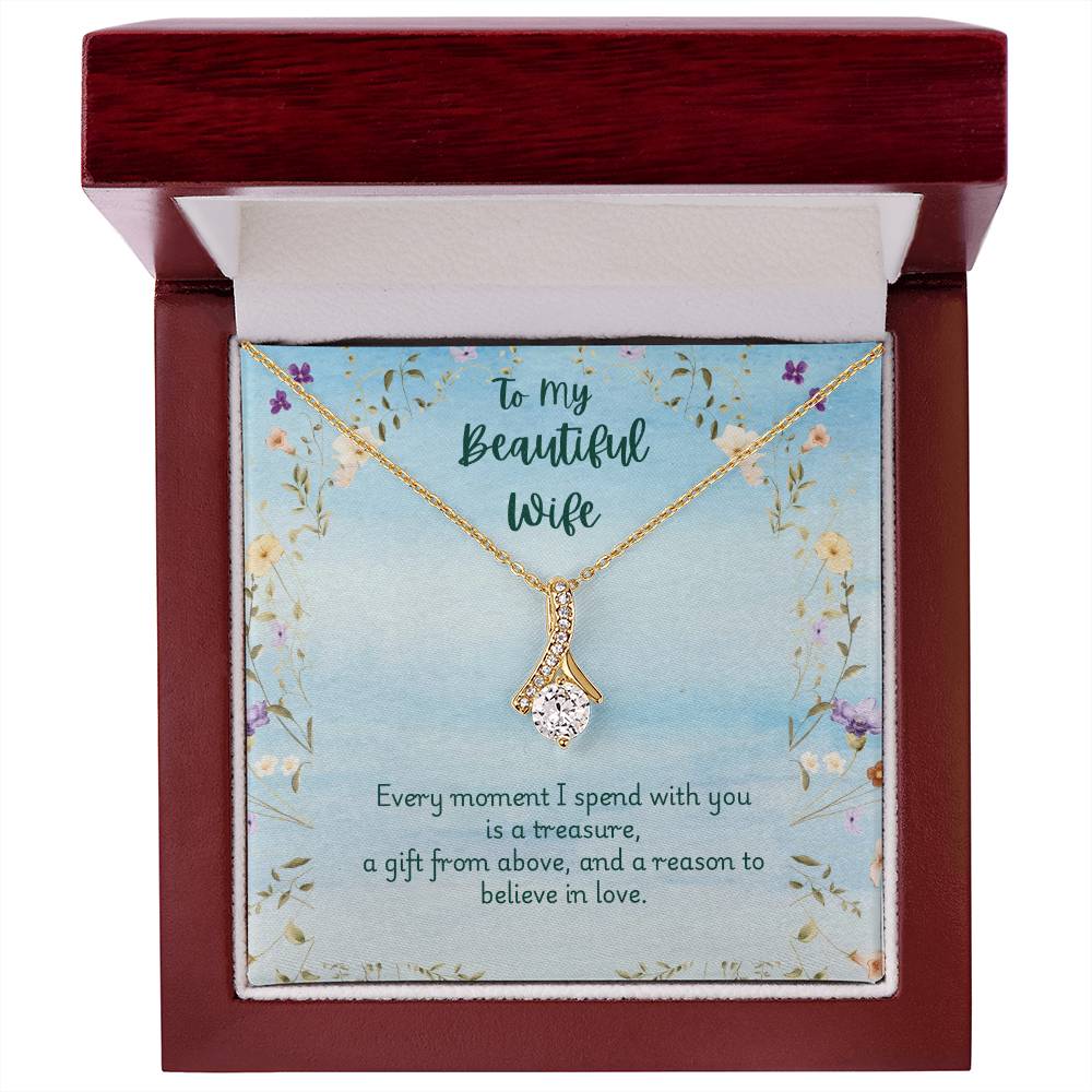 Alluring Beauty Necklace in White Gold or Yellow Gold Finish, for Wife with Love Message