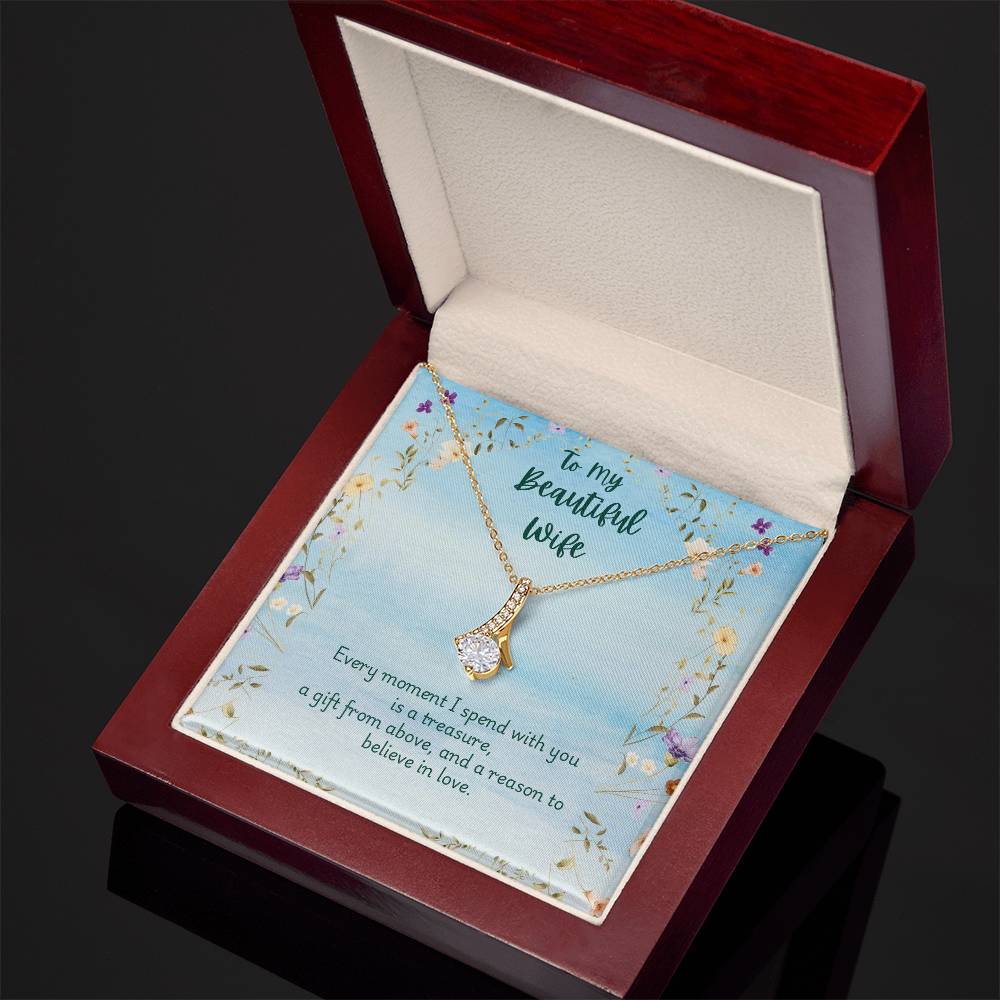 Alluring Beauty Necklace in White Gold or Yellow Gold Finish, for Wife with Love Message