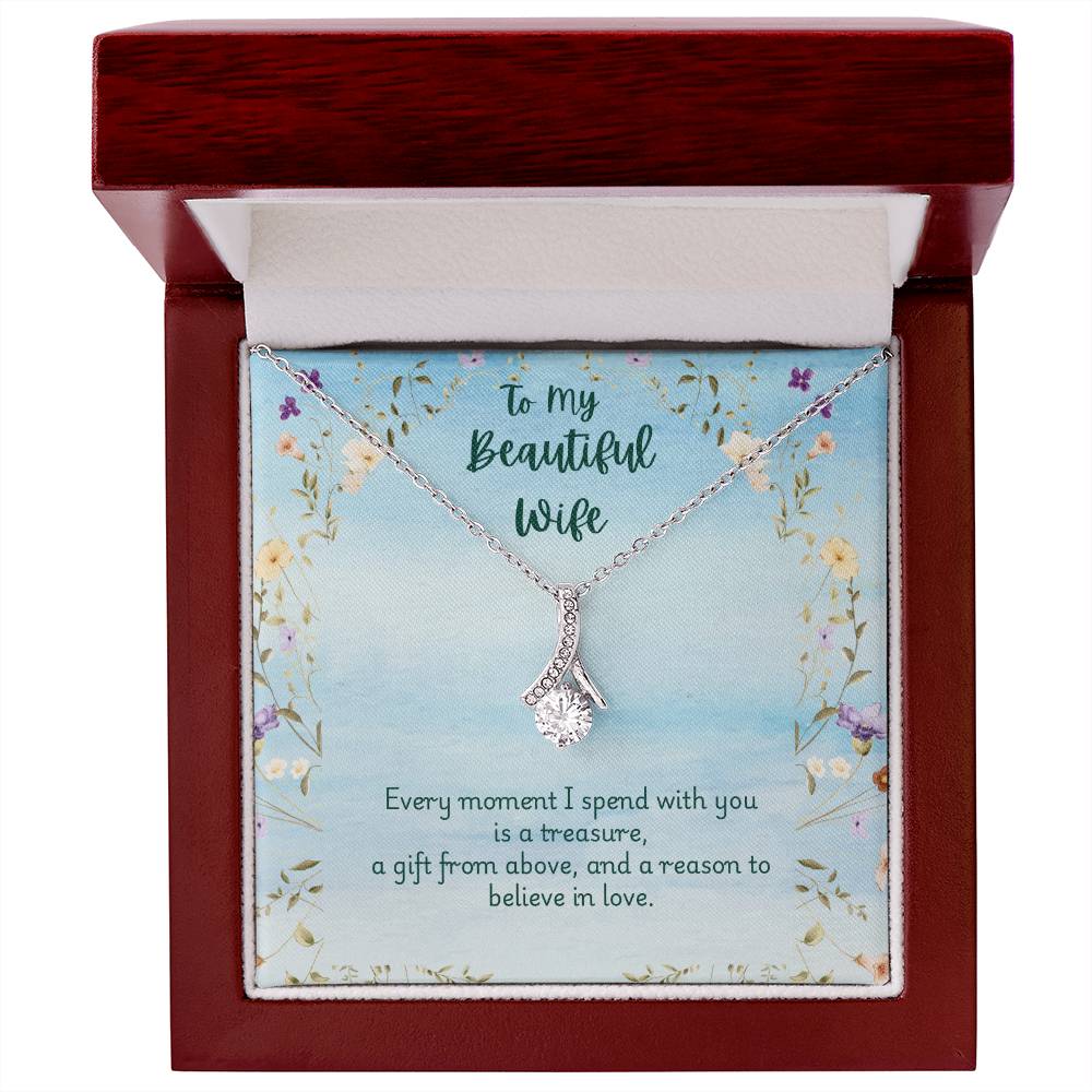 Alluring Beauty Necklace in White Gold or Yellow Gold Finish, for Wife with Love Message