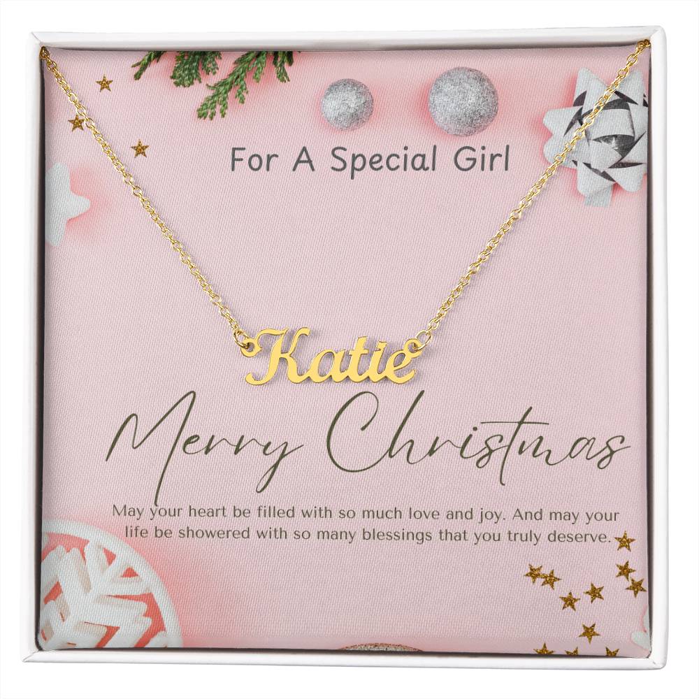 Customized Name Necklace in Italics, for wife, daughter, girlfriend, friends, Merry Christmas Message