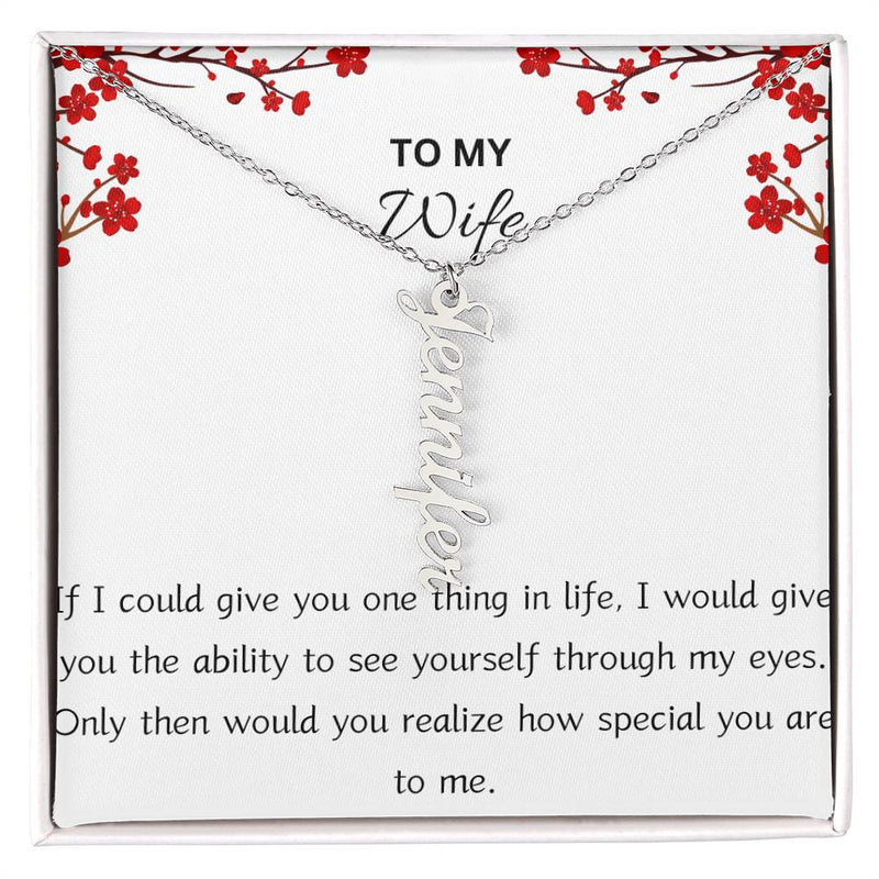 Customizable Vertical Name Necklace for Wife with Message Card