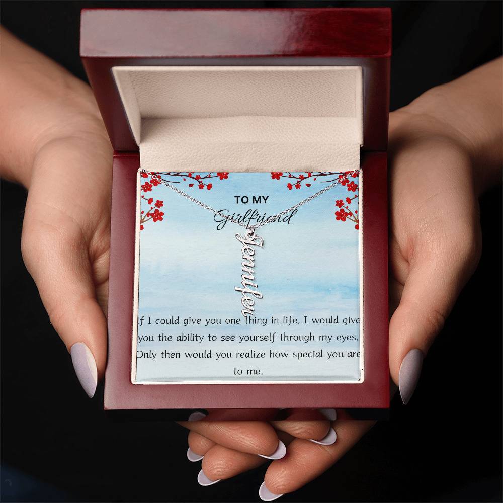 Customized Name Necklace Vertical with Girlfriend Message Card