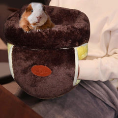 Guinea Pig Bed Cuddle Cave Warm Fleece Cozy House Bedding Sleeping Cushion Cage Nest for Small Animal Squirrel Chinchilla Hedgehog Cage Accessories Brown