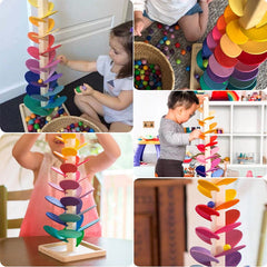 Montessori Rainbow Building Blocks Educational Toys Wooden Tree Petal Ball Running Track Building Blocks Early Education