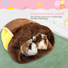 Guinea Pig Bed Cuddle Cave Warm Fleece Cozy House Bedding Sleeping Cushion Cage Nest for Small Animal Squirrel Chinchilla Hedgehog Cage Accessories Brown