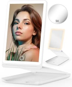 Jack & Rose Travel Mirror with Light, Travel Makeup Mirror with Magnification, Adjustable Height and Angle, Portable Folding Mirror Compact Cosmetic