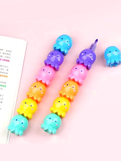 5 Colors Cute Octopus Highlighter Watercolor Highlighter and Graffiti Markings for School and Office