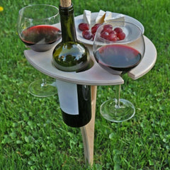 Professional title: "Portable Folding Outdoor Wine Table with Mini Wooden Round Desktop for Picnics, Travel, and Garden"