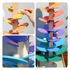 Montessori Rainbow Building Blocks Educational Toys Wooden Tree Petal Ball Running Track Building Blocks Early Education