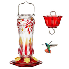 Kingsyard 25 Oz Glass Hummingbird Feeder with Ant Moat and Six Feeding Ports - Leak-Proof Design for Outdoor Use