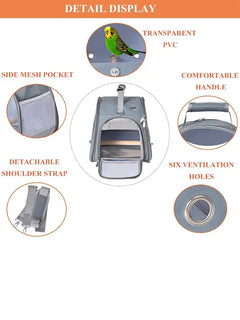 Portable Bird Cage Bag with Standing Perch, 1 Piece Small Lightweight Breathable Bird Cage with Shoulder Strap for Parrots, with Side Openings for Travel