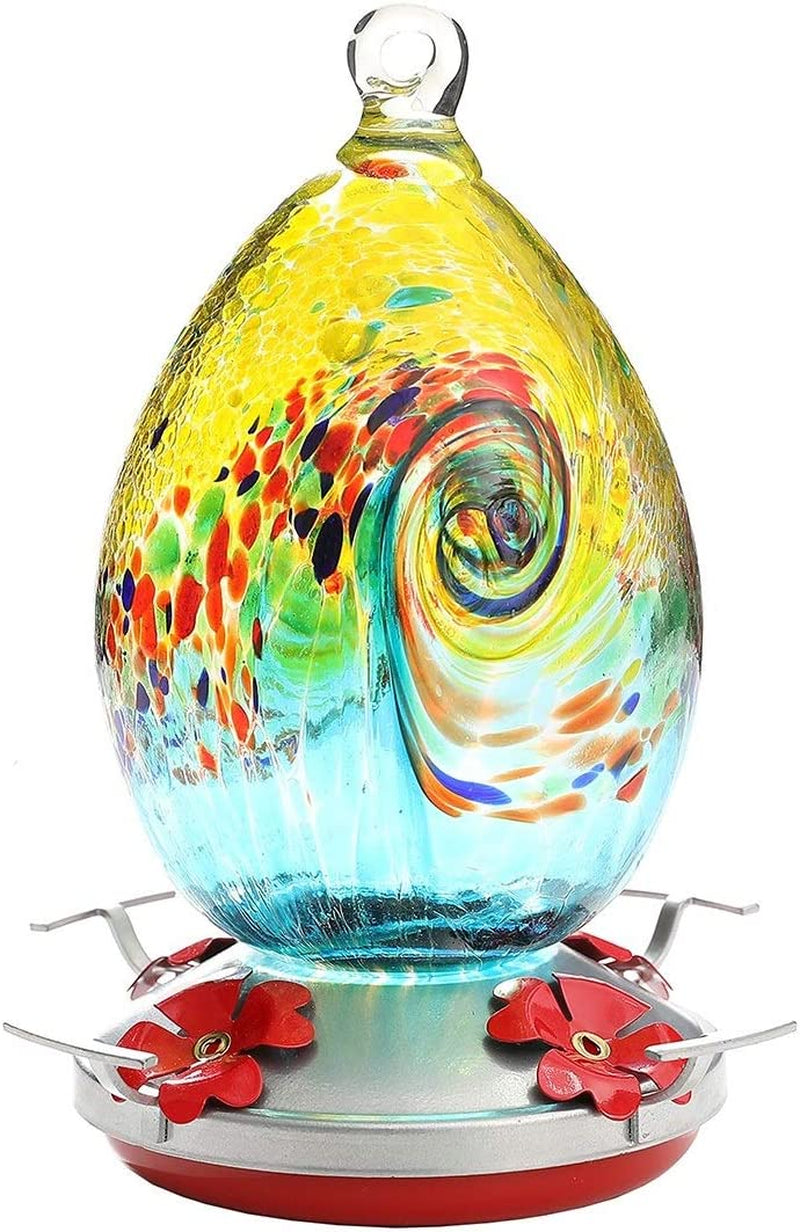 Premium Hummingbird Feeder for Outdoors,Glass Brand Humming Bird Feeders, Best Color with Hand Blown Glass Bird Feeder, Leakproof 30 Ounces，Easy to Clean & Filling，Give Hook&Ant Moat.(Swirl)