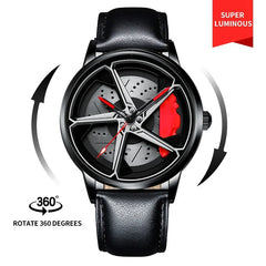 "360° Rotating Sports Car Wheel Hub Watch - Waterproof Men's Timepiece for the Ultimate Car Enthusiast!"