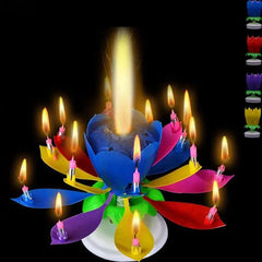 Innovative Party Cake Candle Musical Lotus Flower Rotating Happy Birthday Candle Light DIY Cake Decor for UR Families, Friends