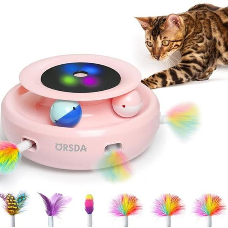 ORSDA Cat Toys 2-In-1 Interactive Cat Toys for Indoor Cats, Automatic Cat Toy Balls, Ambush Feather Kitten Toys with 6Pcs Attachments, Dual Power Supplies, Auto On/Off (Upgraded Version)