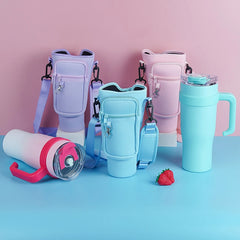 40Oz Neoprene Water Bottle Carrier Bag for Stanley Quencher Cup Sleeve Adjustable Shoulder Strap Non-Slip Insulated Mug Cover