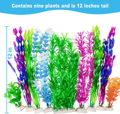 9 Pack Large Aquarium Plants Artificial Aquatic Plants, Simulate Plants and Aquarium Landscape Vividly (12Inch)