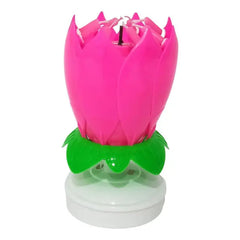 Innovative Party Cake Candle Musical Lotus Flower Rotating Happy Birthday Candle Light DIY Cake Decor for UR Families, Friends