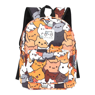 Anime Neko Atsume Women Backpack for Girls Boys Cute Cat Backyard Travel Rucksack Cute Cat Student Backpacks