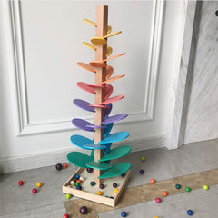 Montessori Rainbow Building Blocks Educational Toys Wooden Tree Petal Ball Running Track Building Blocks Early Education