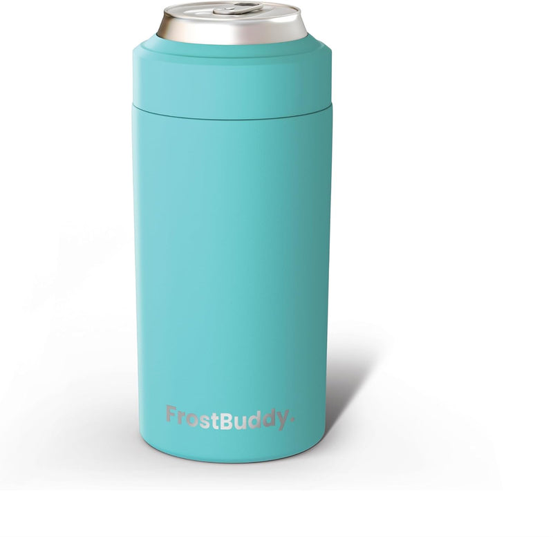 Universal Can Cooler - Fits All - Stainless Steel Can Cooler for 12 Oz & 16 Oz Regular or Slim Cans & Bottles - Stainless Steel (Aqua)