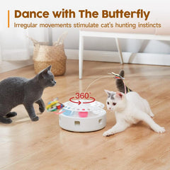 Potaroma Automatic Cat Toys 3-In-1 Interactive Kitten Toy, Fluttering Butterfly, Random Moving Ambush Feather, Track Balls, Dual Power Supplies, USB Powered, Indoor Exercise Cat Kicker