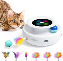 ORSDA Cat Toys 2-In-1 Interactive Cat Toys for Indoor Cats, Automatic Cat Toy Balls, Ambush Feather Kitten Toys with 6Pcs Attachments, Dual Power Supplies, Auto On/Off (Upgraded Version)