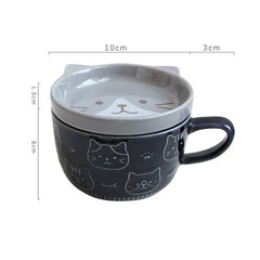 "Japanese" Cartoon Cat Coffee Mug with Cat Pattern Lid and Small Dish - Adorable Anytime Cup for Creative Coffee and Treats, or Even Milk and Cookies