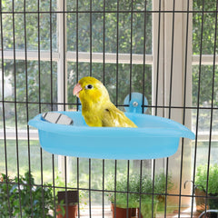 Portable Bird Bath with Mirror - Ideal Bathing Tub for Pet Parrots and Birds (Blue)